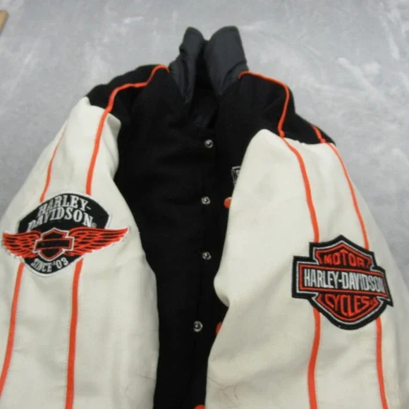 Harley Davidson‎ Jacket Youth Medium 12-14 Orange Wool Varsity Reversible READ